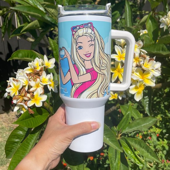 Barbie Girl LETS GO PARTY Movie Pink Tumbler 40 oz tumbler with hand carry handl - Picture 4 of 6